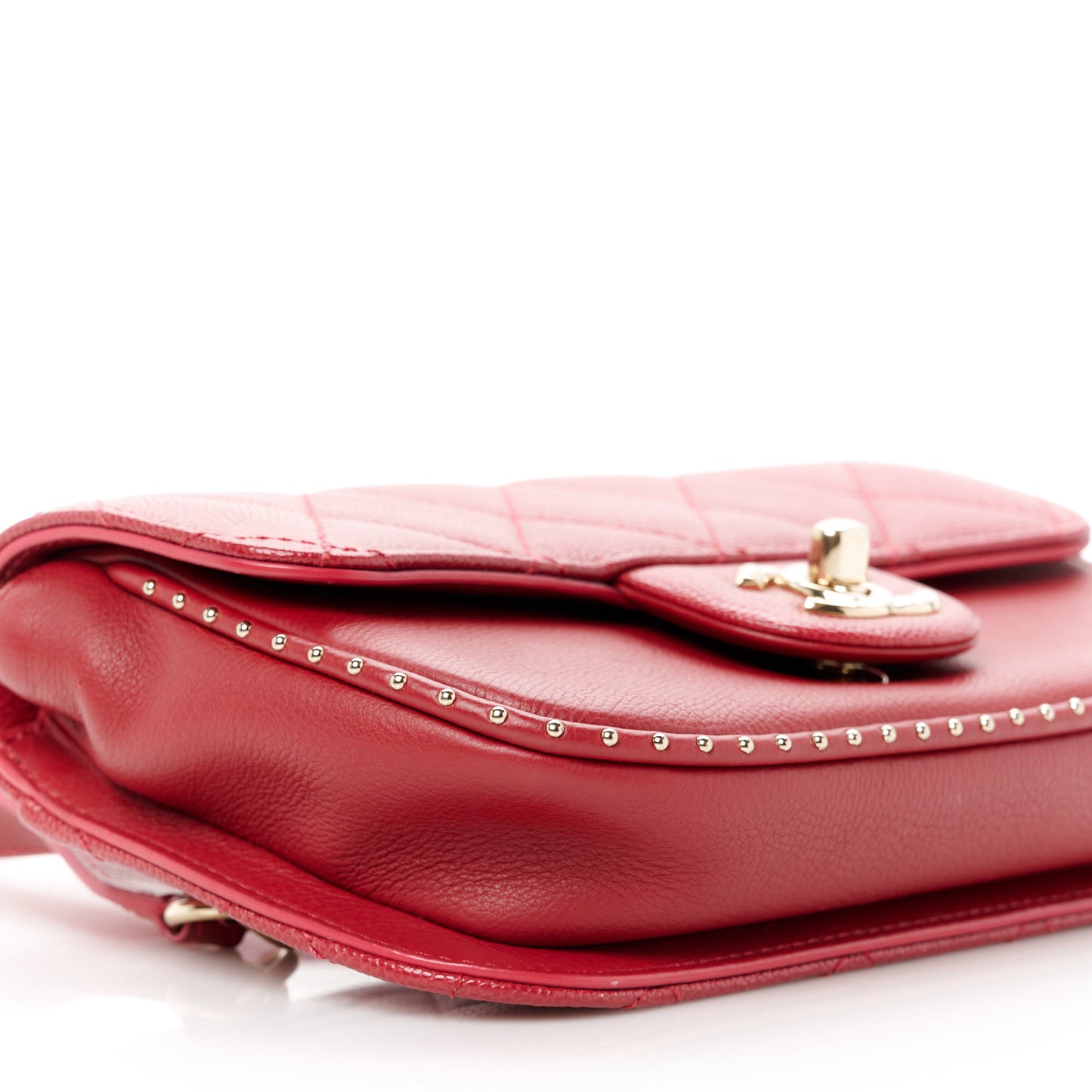 Caviar Quilted Studded Flap Waist Bag Red