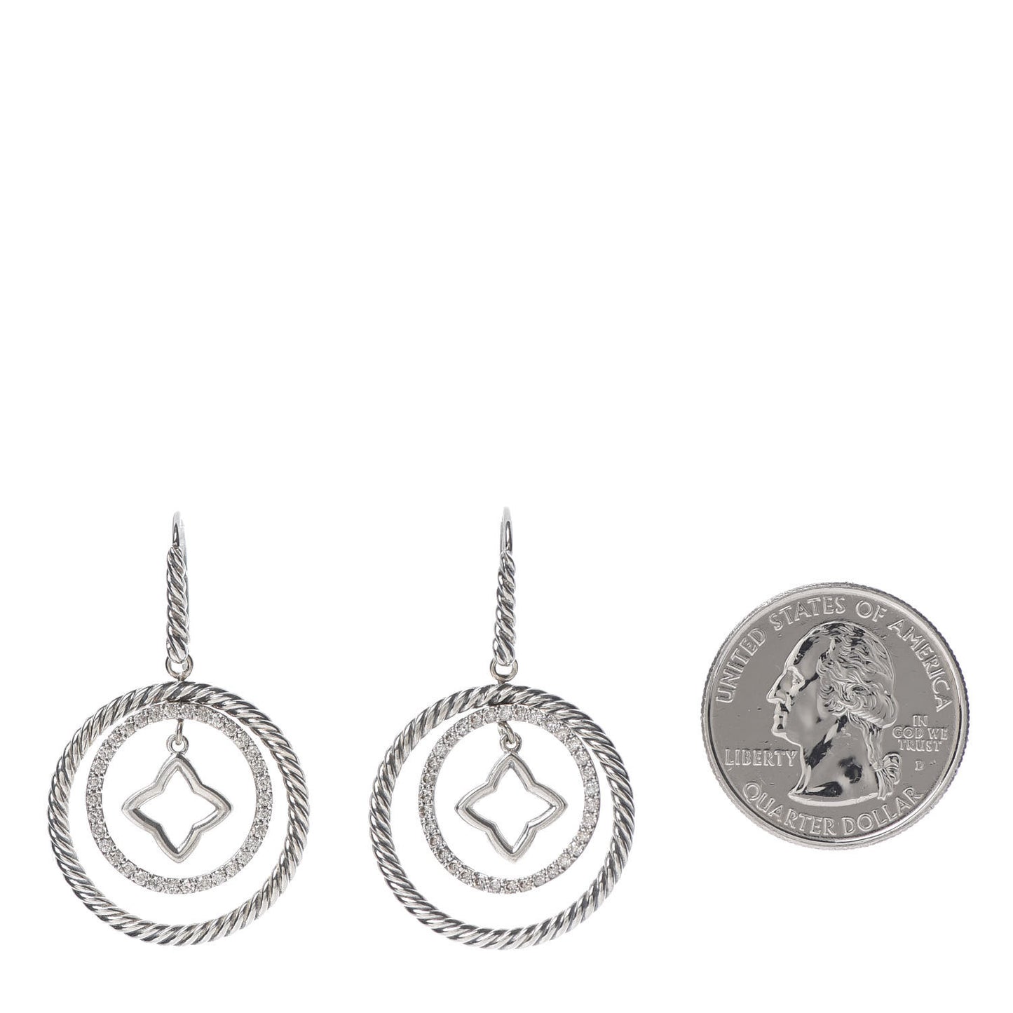 Sterling Silver Diamond Quatrefoil Mobile Circle Earrings
