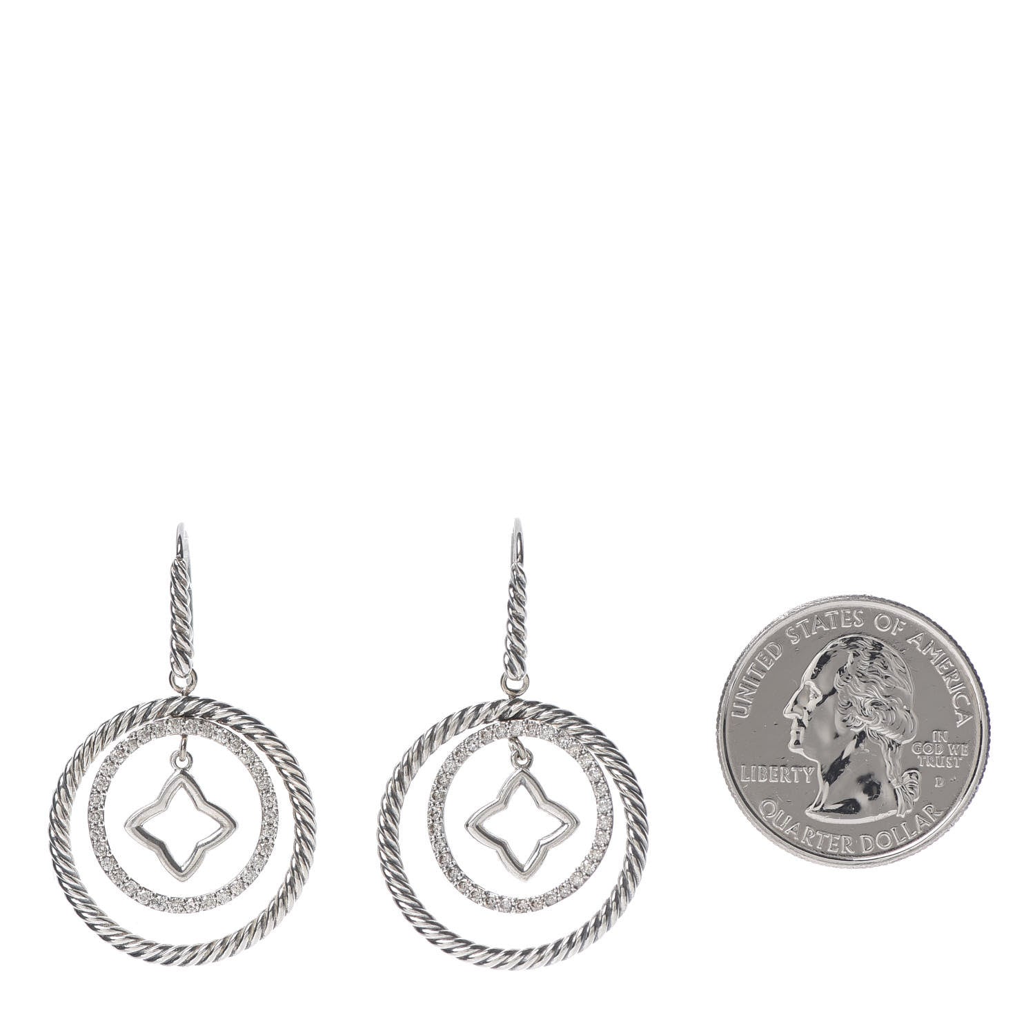 David Yurman Sterling Silver Diamond Quatrefoil Mobile Circle Earrings 2 of 4