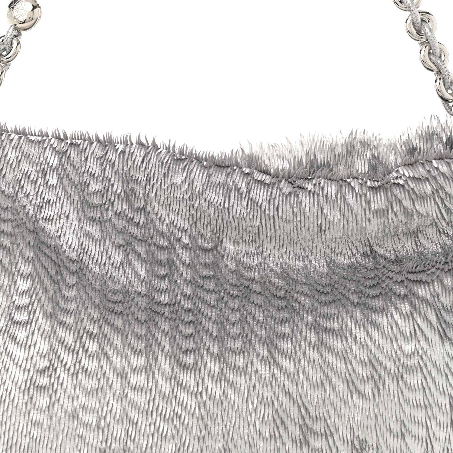 Loewe Metallic Nappa Calfskin Fringed Medium Chain Flamenco Knot Purse Silver 8 of 11