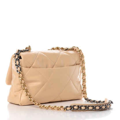 Chanel Shiny Goatskin Quilted Large 19 Flap Beige 3 of 11
