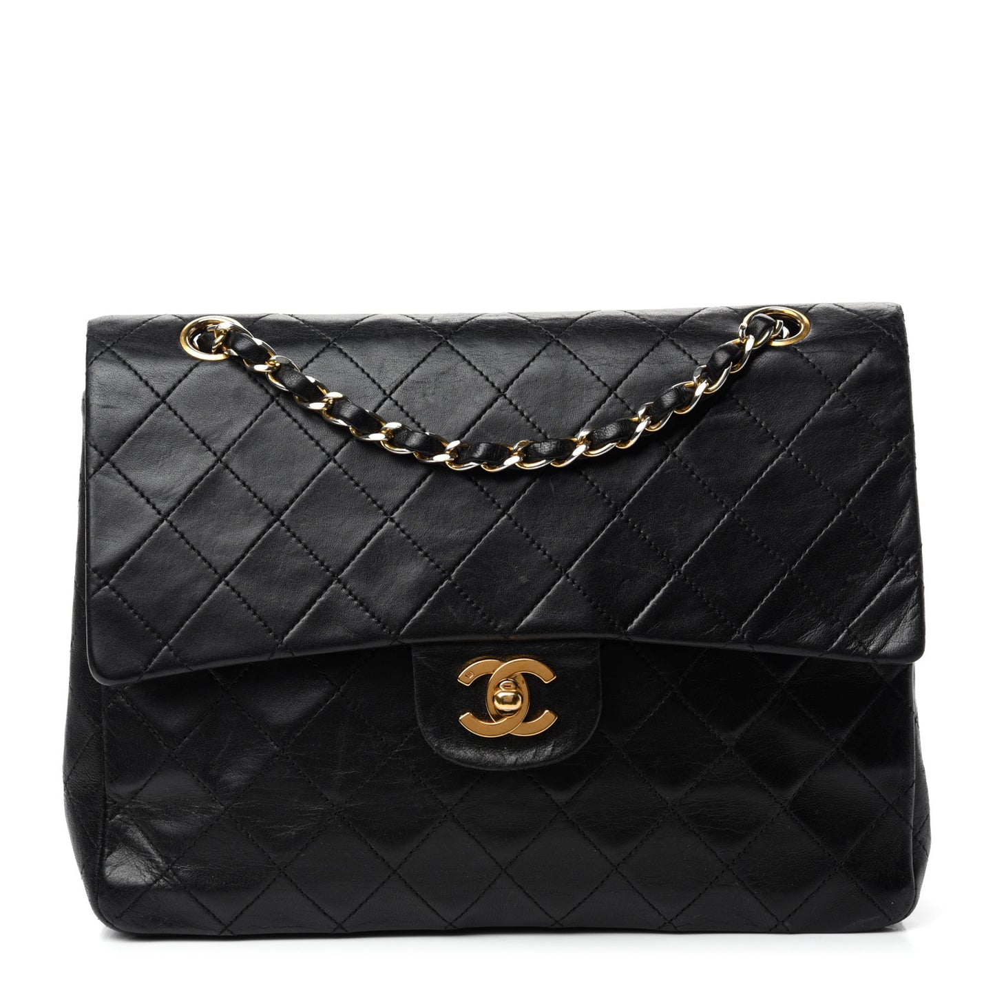 Lambskin Quilted Medium Double Flap Black