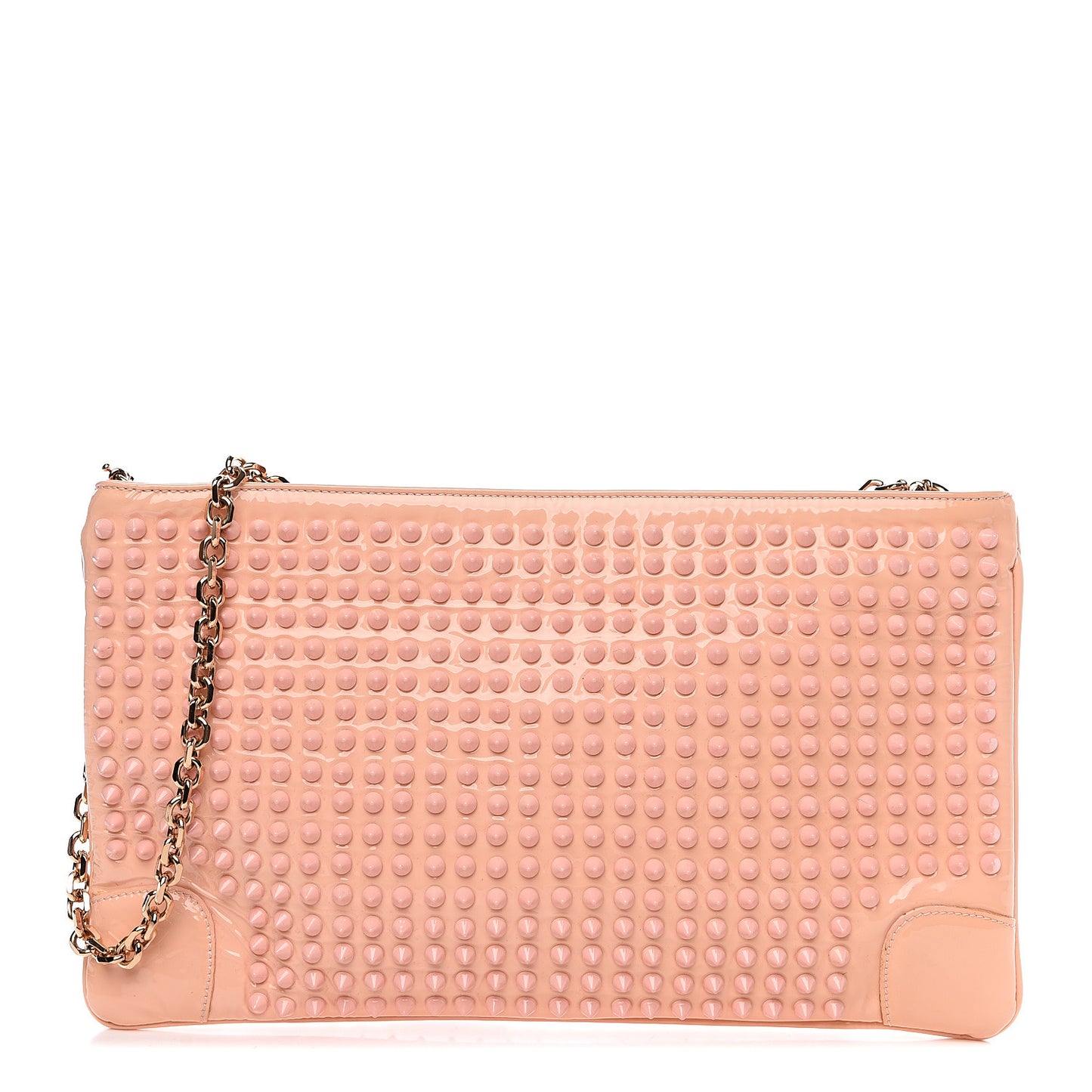 Patent Calfskin Studded Loubiposh Chain Clutch Light Pink