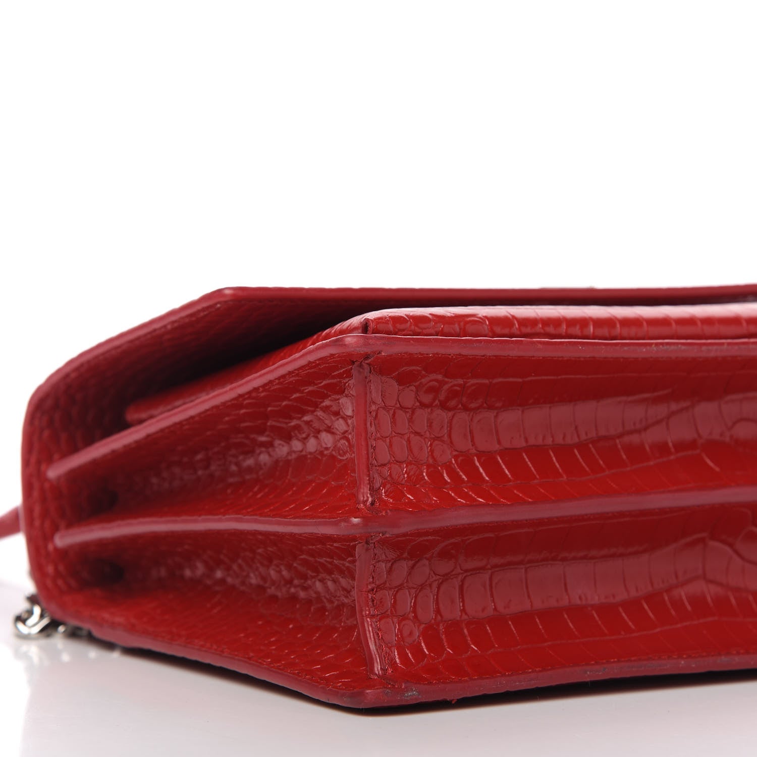 Saint Laurent Calfskin Crocodile Embossed Medium Monogram Sunset Rouge Eros 6 of 9