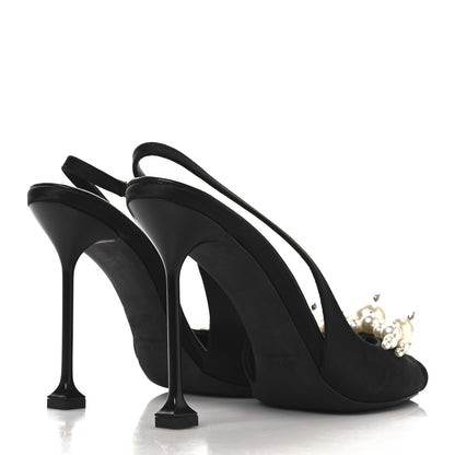 Miu Miu Satin Crystal Pearl Slingback Pumps 40 Black 5 of 9