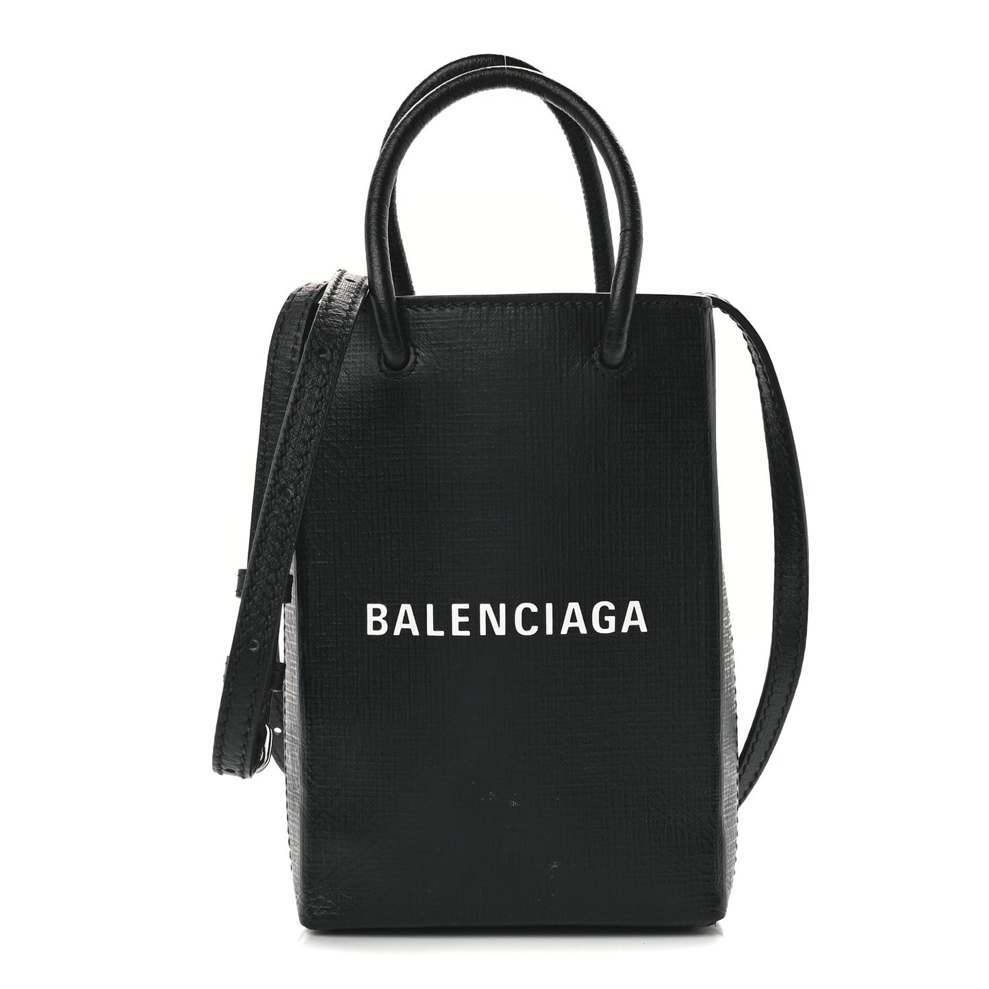 Squared Calfskin Logo Shopping Phone Holder Bag Black