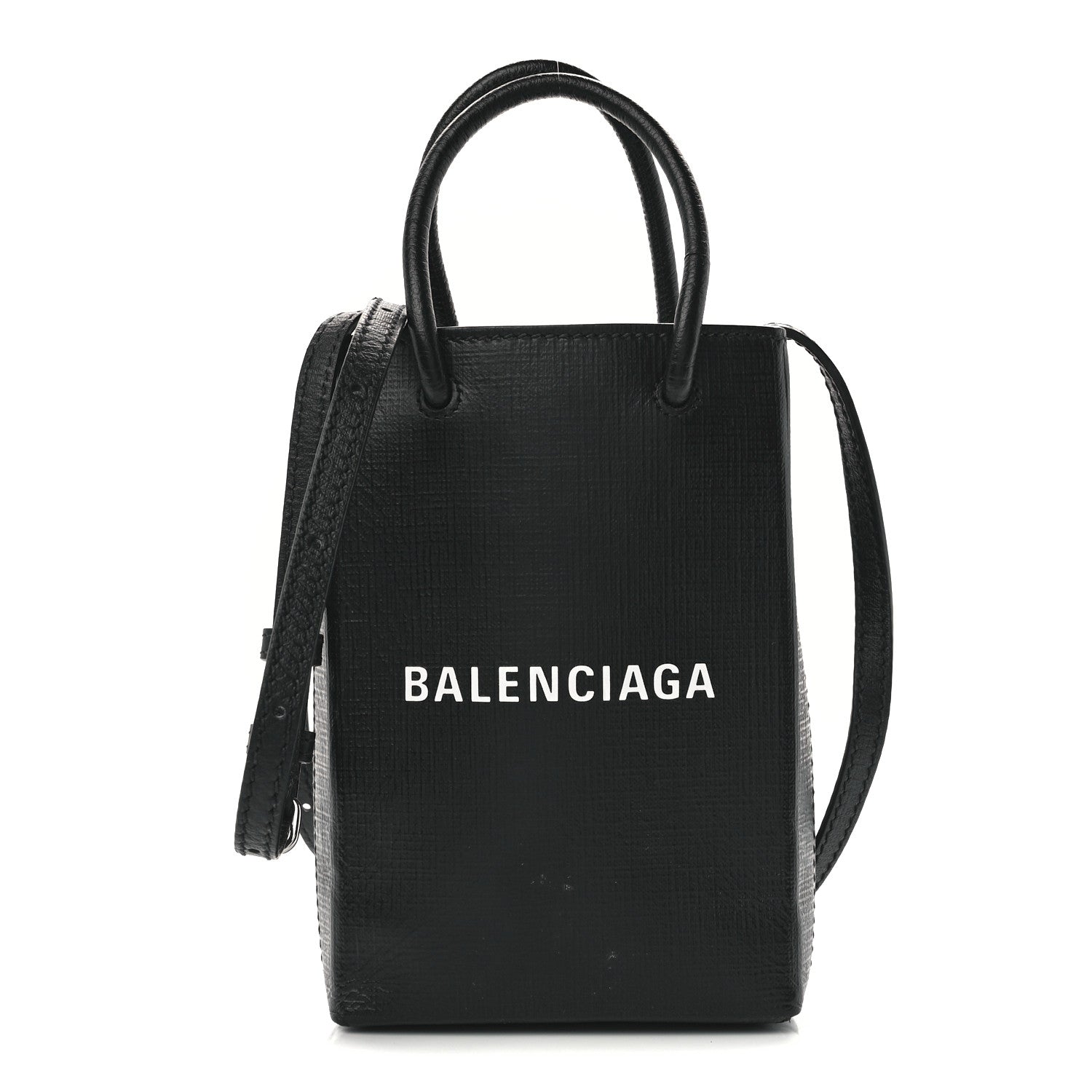 Balenciaga Squared Calfskin Logo Shopping Phone Holder Bag Black 1 of 11