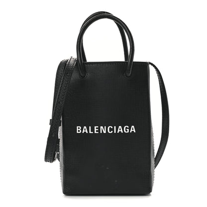 Balenciaga Squared Calfskin Logo Shopping Phone Holder Bag Black 1 of 11