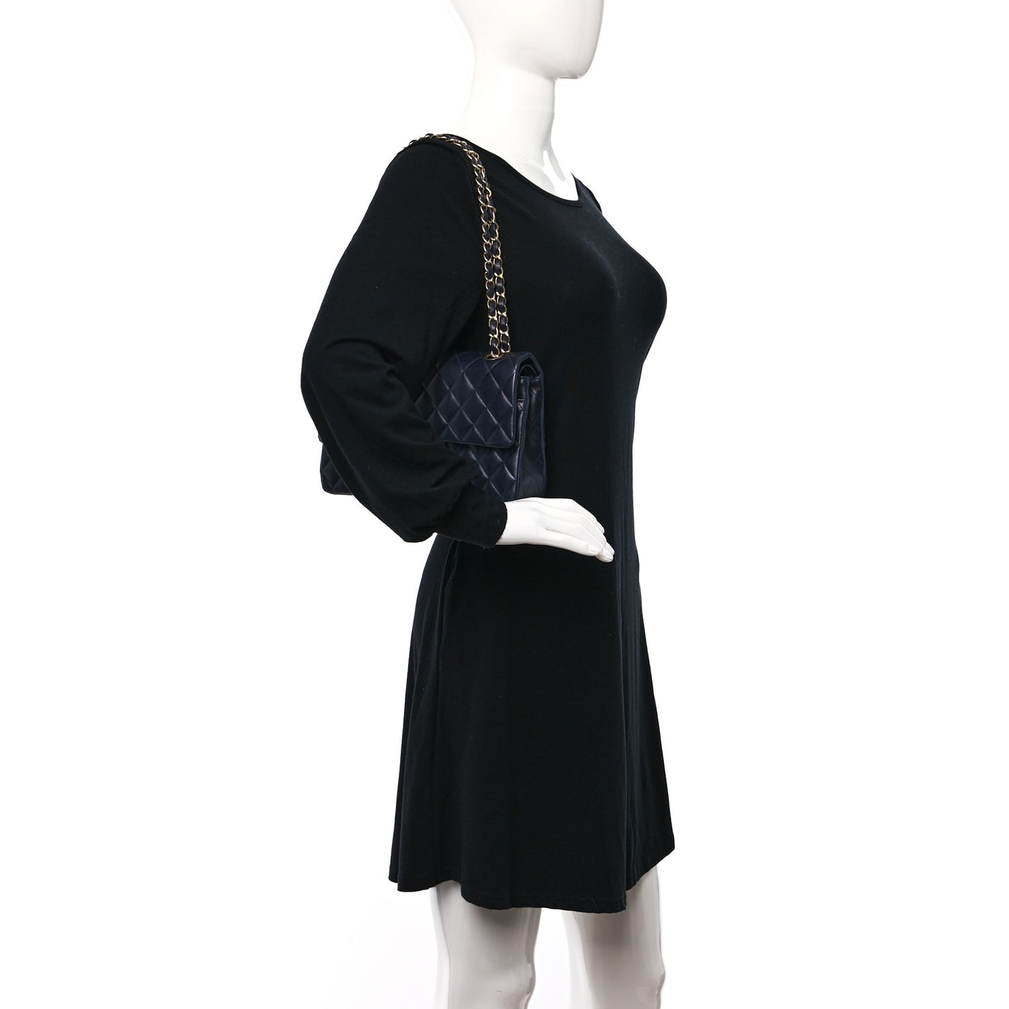 Lambskin Quilted Medium Double Flap Navy