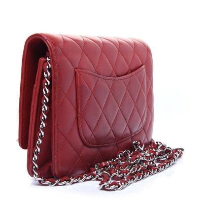 Chanel Lambskin Quilted Wallet on Chain WOC Red 3 of 16