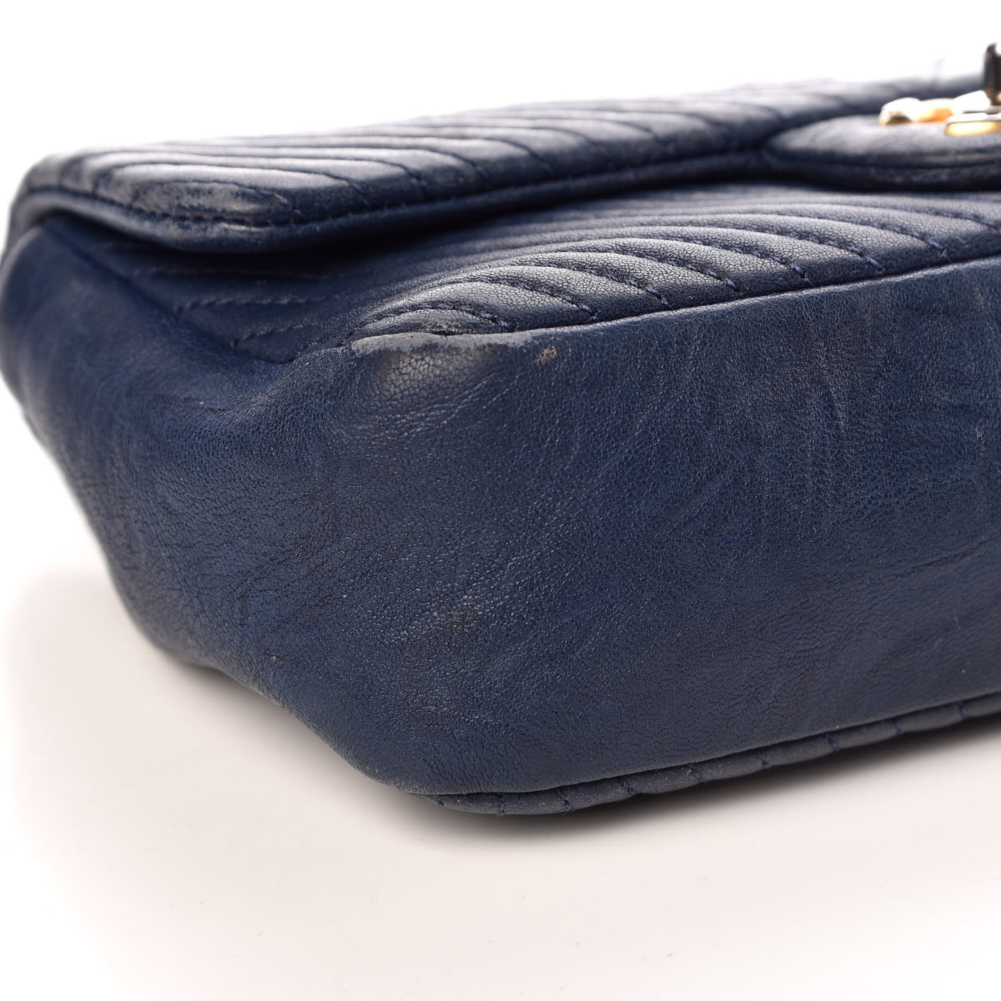 Calfskin Surpique Chevron Small Flap Navy