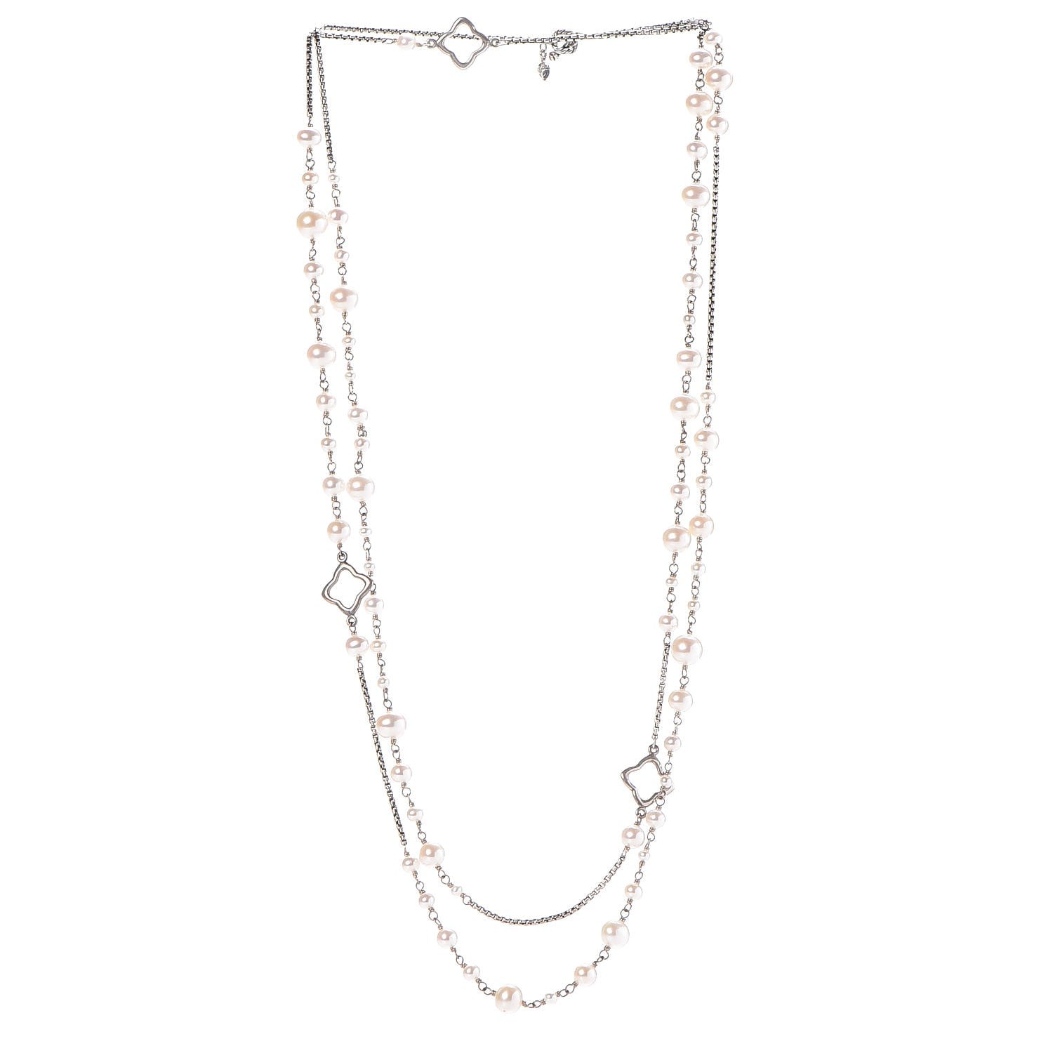 David Yurman Sterling Silver Pearl 7.5mm Quatrefoil Long Chain Necklace 3 of 5