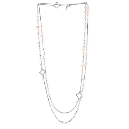 David Yurman Sterling Silver Pearl 7.5mm Quatrefoil Long Chain Necklace 3 of 5