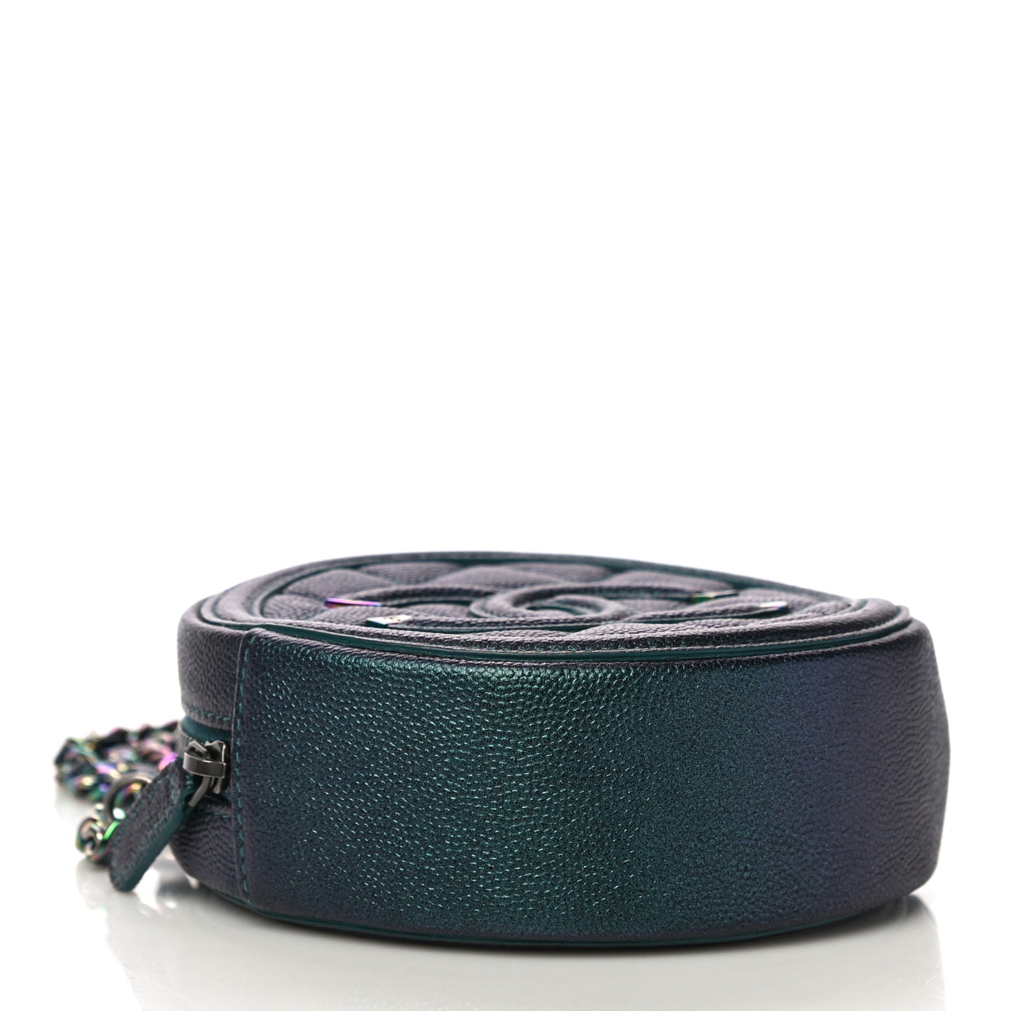 Iridescent Caviar Quilted Round Filigree Crossbody Dark Turquoise