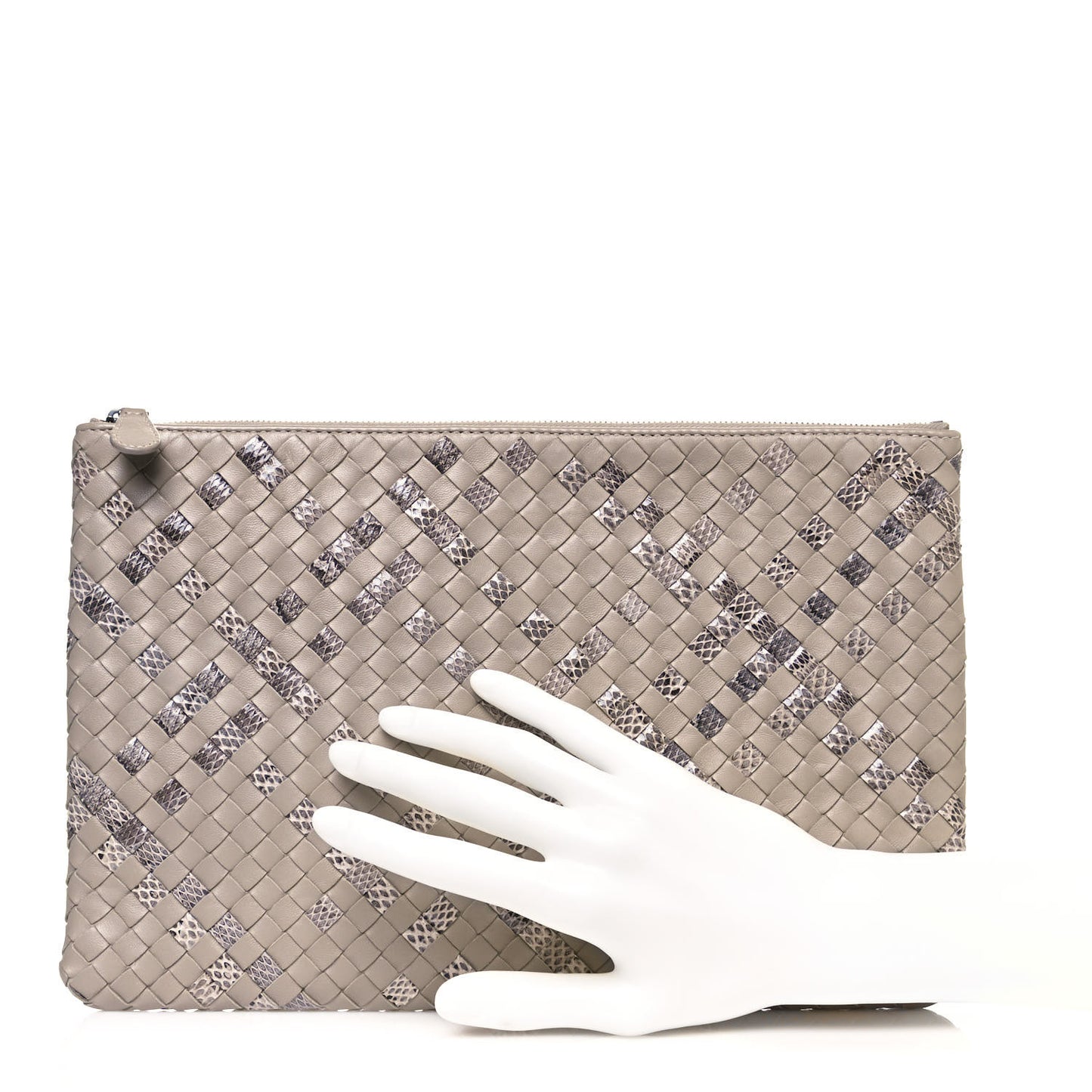 Nappa Intrecciato Elaphe Large Flat Zip Billetto Pouch Mink