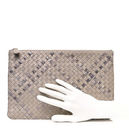 Bottega Veneta Nappa Intrecciato Elaphe Large Flat Zip Billetto Pouch Mink 2 of 12