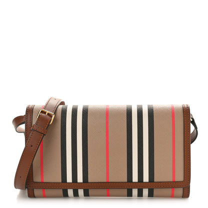 Burberry E-Canvas Icon Stripe Hannah Wallet With Detachable Strap Archive Beige Tan 1 of 8