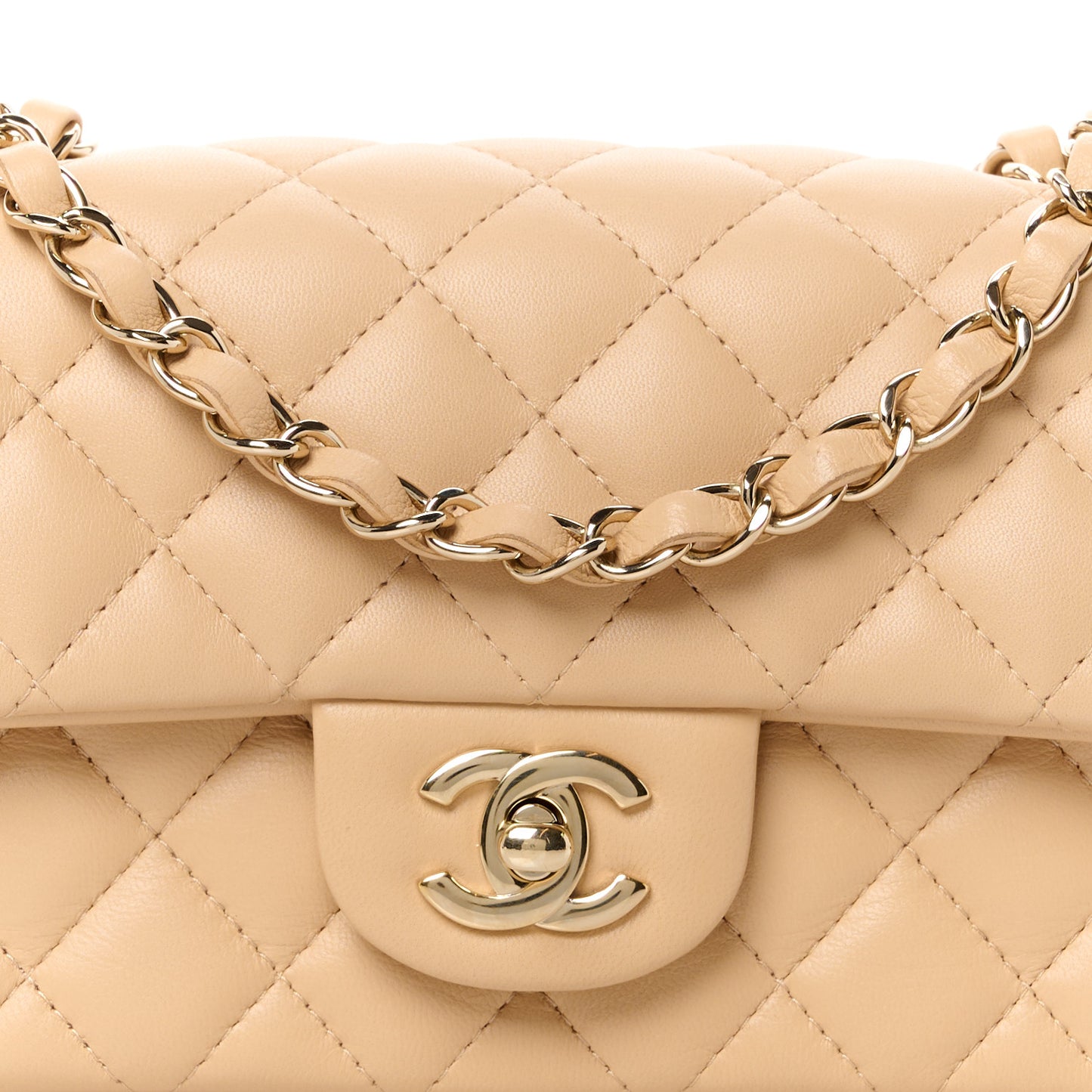 Lambskin Quilted Mini Rectangular Flap Beige