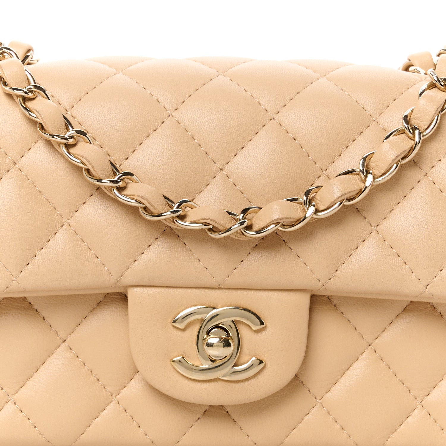Chanel Lambskin Quilted Mini Rectangular Flap Beige 9 of 12