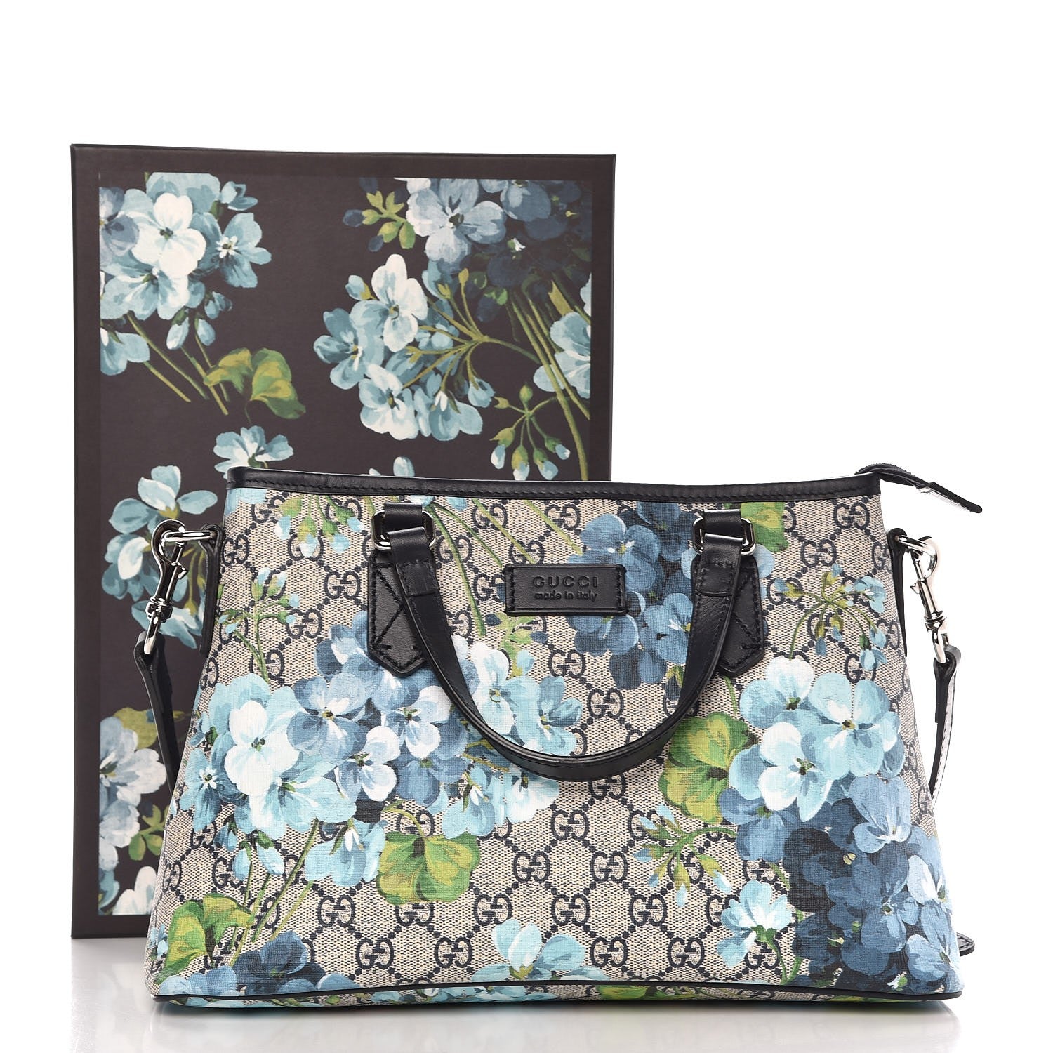 Gucci GG Supreme Monogram Blooms Small Zippered Tote Blue 11 of 11