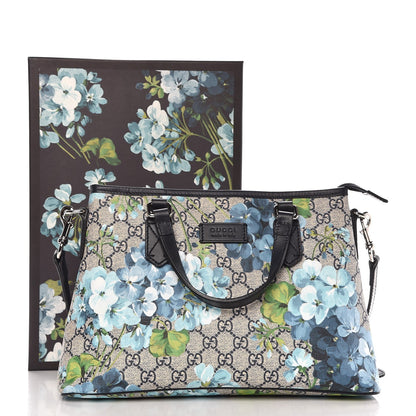Gucci GG Supreme Monogram Blooms Small Zippered Tote Blue 11 of 11