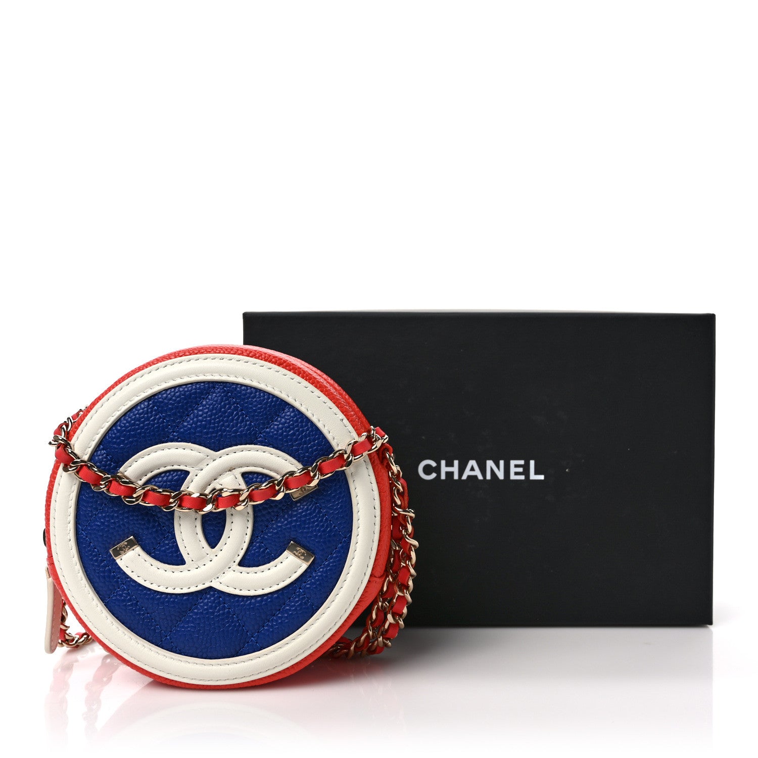 Chanel Caviar Quilted Round Filigree Crossbody Blue White Red 9 of 9