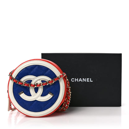 Chanel Caviar Quilted Round Filigree Crossbody Blue White Red 9 of 9