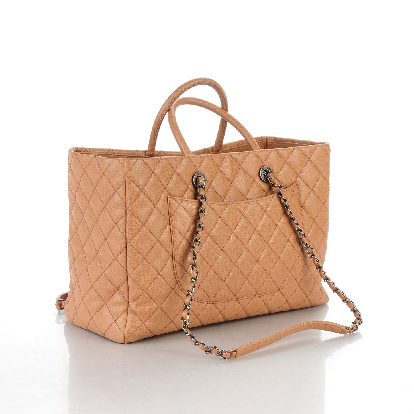Caviar Quilted Large Coco Handle Shopping Tote Beige