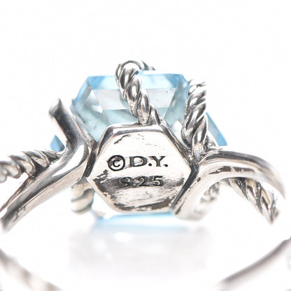 David Yurman Sterling Silver Diamond Blue Topaz 10mm Cable Wrap Ring 54 7 4 of 5
