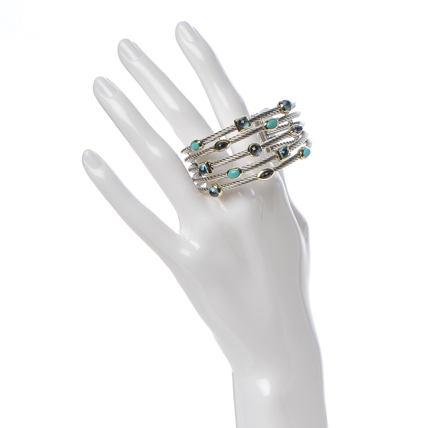 David Yurman Sterling Silver Blue Topaz Turquoise Amethyst Confetti 5 Row Bracelet 2 of 4