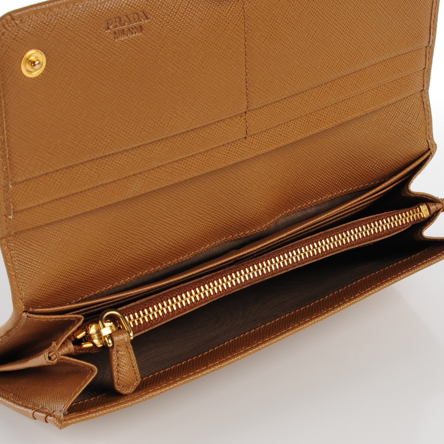 Prada Saffiano Triangle Continental Flap Wallet Caramel 7 of 10