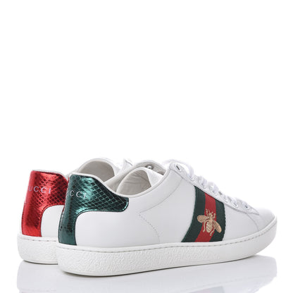 Gucci Calfskin Ayers Bee Embroidered Womens Ace Sneakers 37.5 White Green 4 of 9