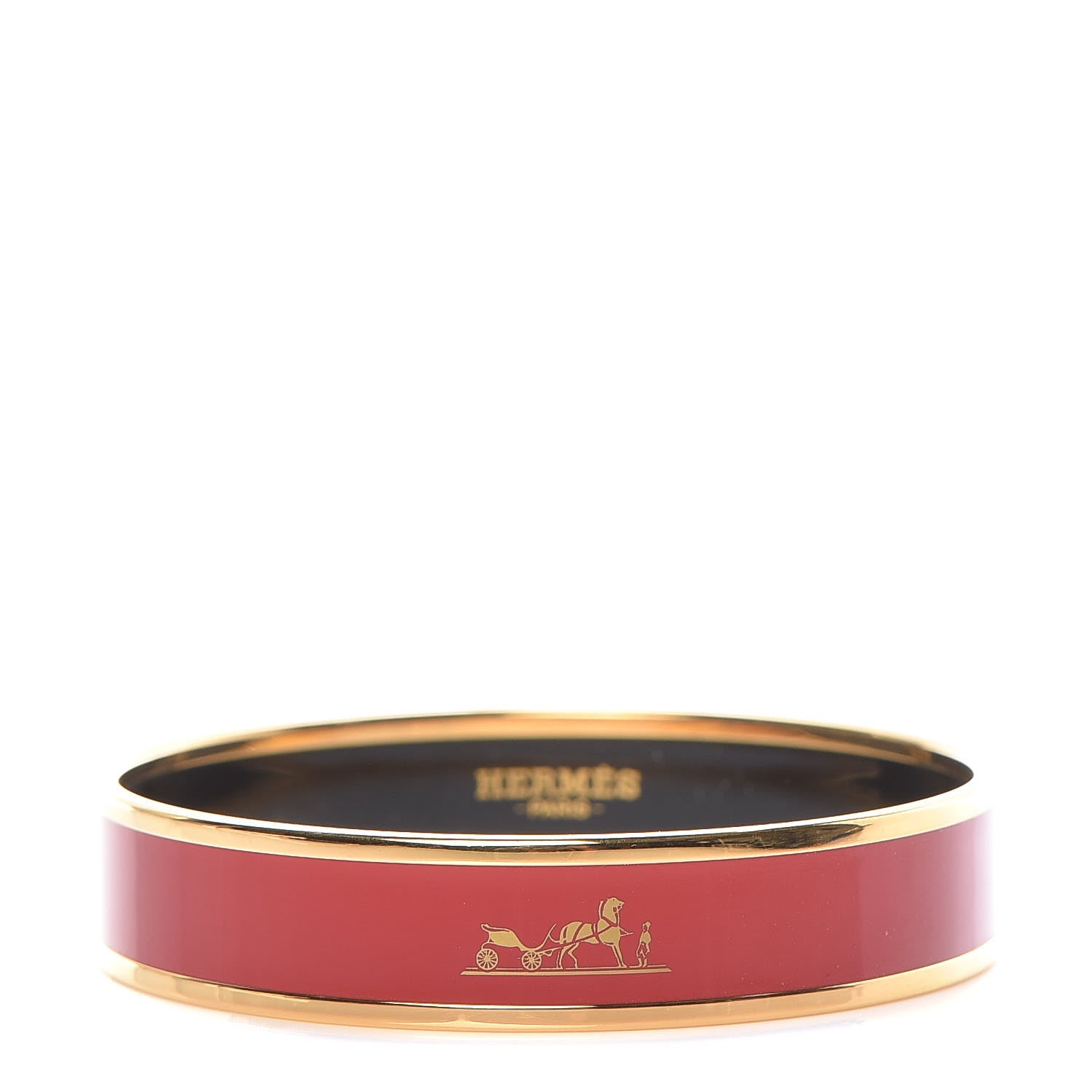 Hermes Enamel Printed Wide Caleche Bracelet 65 Rouge H 1 of 6