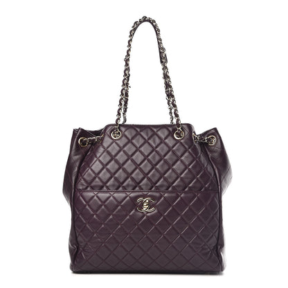 Chanel Lambskin Quilted Large Drawstring Shoulder Bag Dark Purple 1 of 10