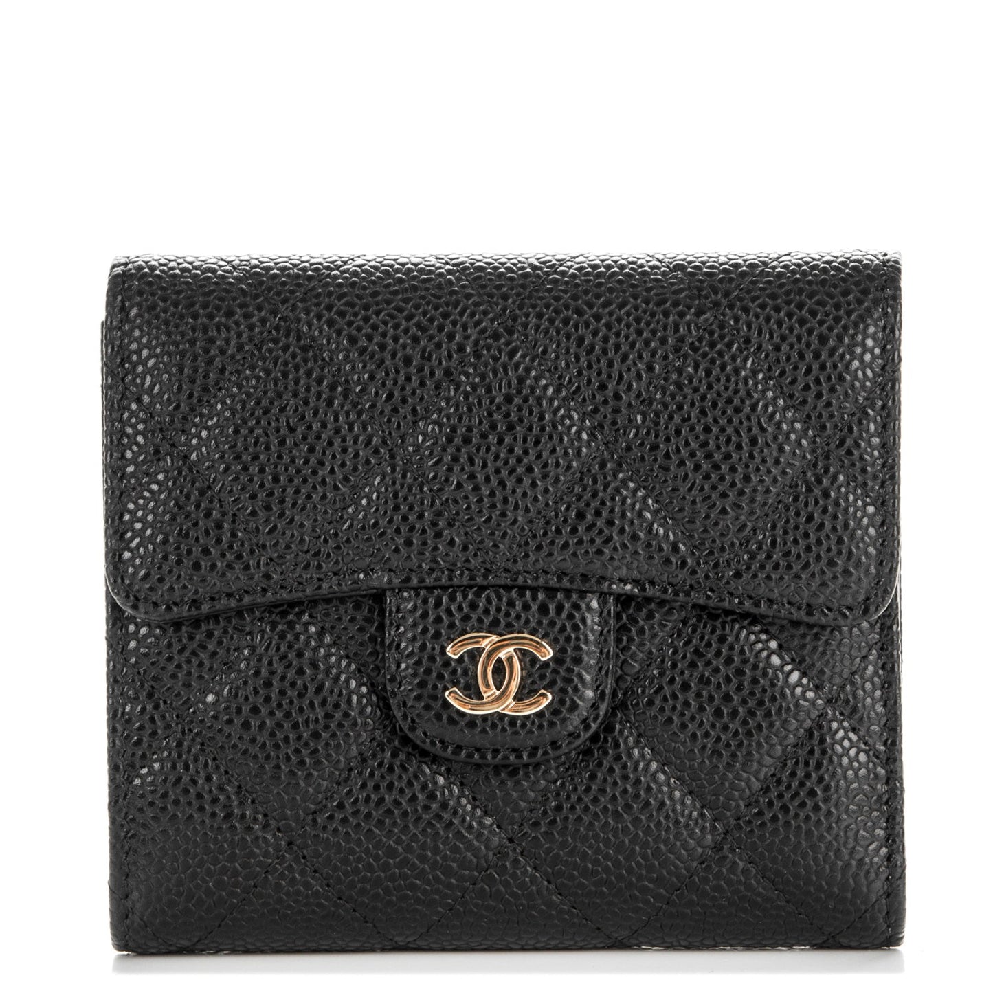 Caviar Quilted Compact Flap Wallet Black