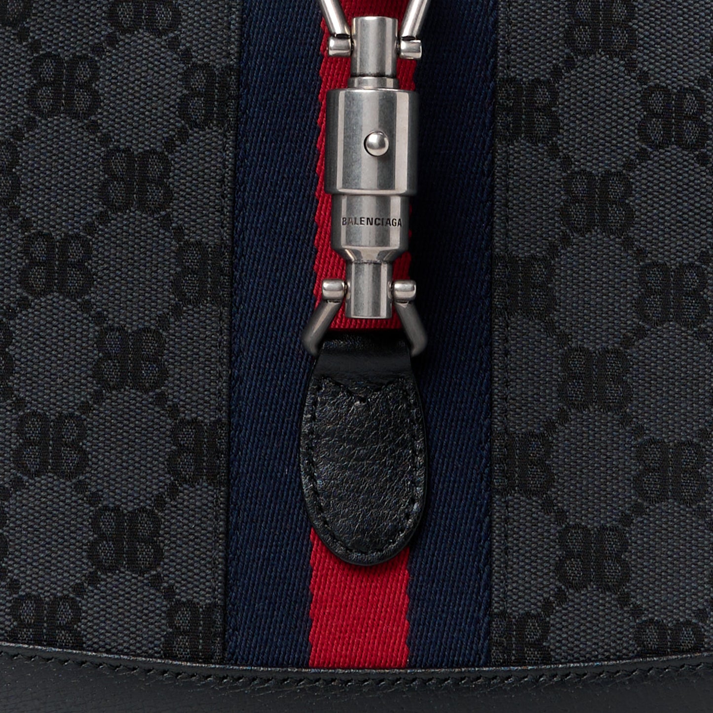 X BALENCIAGA BB Monogram Calfskin Web Small Jackie 1961 Hobo Black