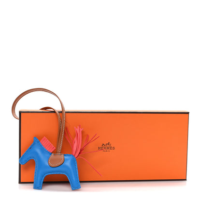 Hermes Milo Lambskin Grigri Rodeo Horse Bag Charm PM Blue Zanzibar Rose Texas Gold 4 of 4