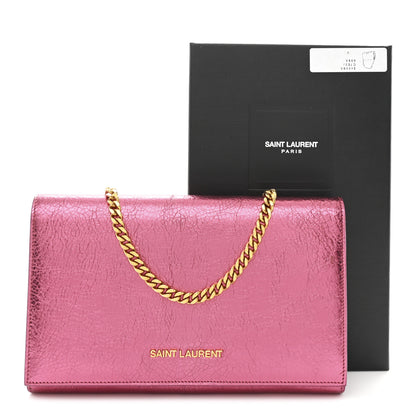 Saint Laurent Metallic Grained Calfskin Classic Letters Chain Wallet New Pink 11 of 11