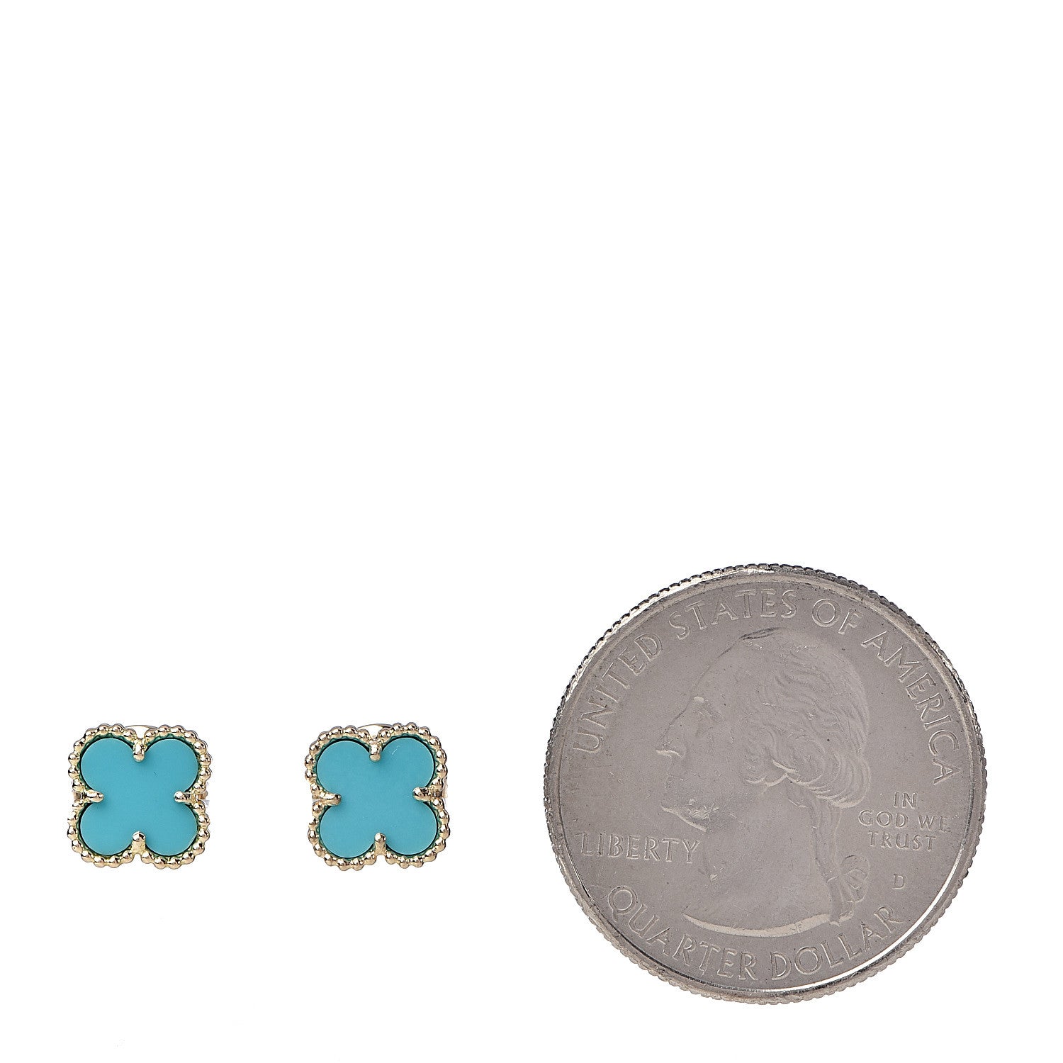 Van Cleef & Arpels 18K Yellow Gold Turquoise Sweet Alhambra Earrings 2 of 5