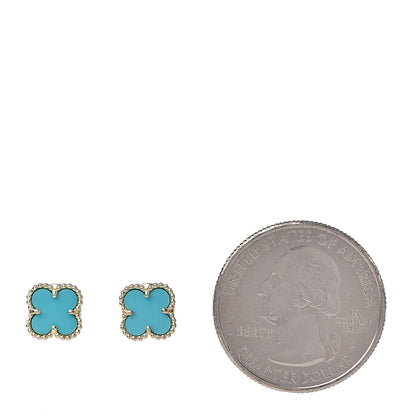 Van Cleef & Arpels 18K Yellow Gold Turquoise Sweet Alhambra Earrings 2 of 5