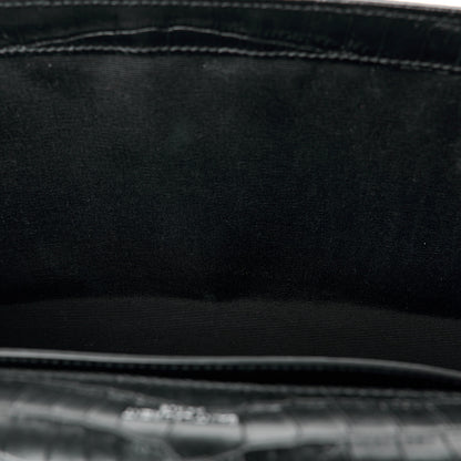 Saint Laurent Calfskin Crocodile Embossed Large Classic Monogram Kate Satchel Black 14 of 16