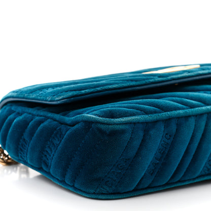 Balenciaga Velvet Logo Matelasse BB Chain Wallet Teal Blue 8 of 14