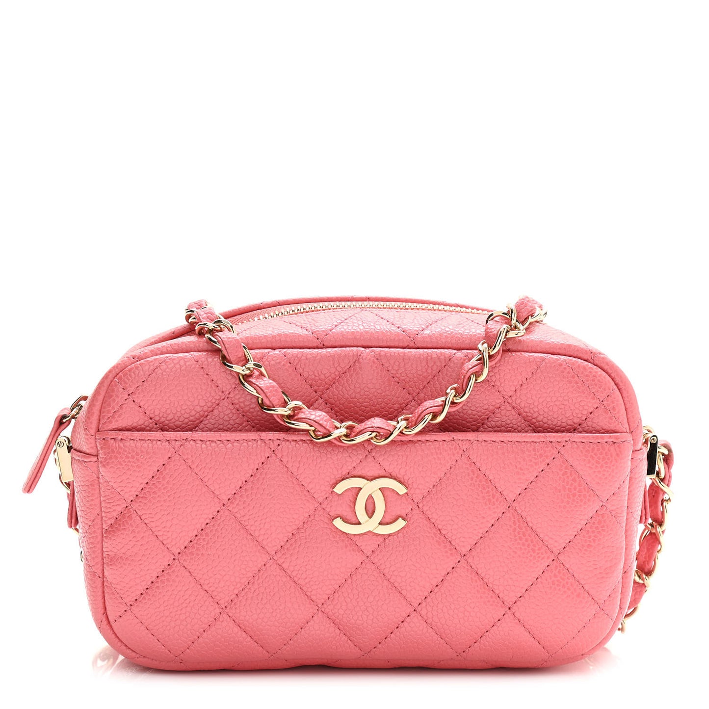 Iridescent Caviar Small Timeless Camera Case Coral