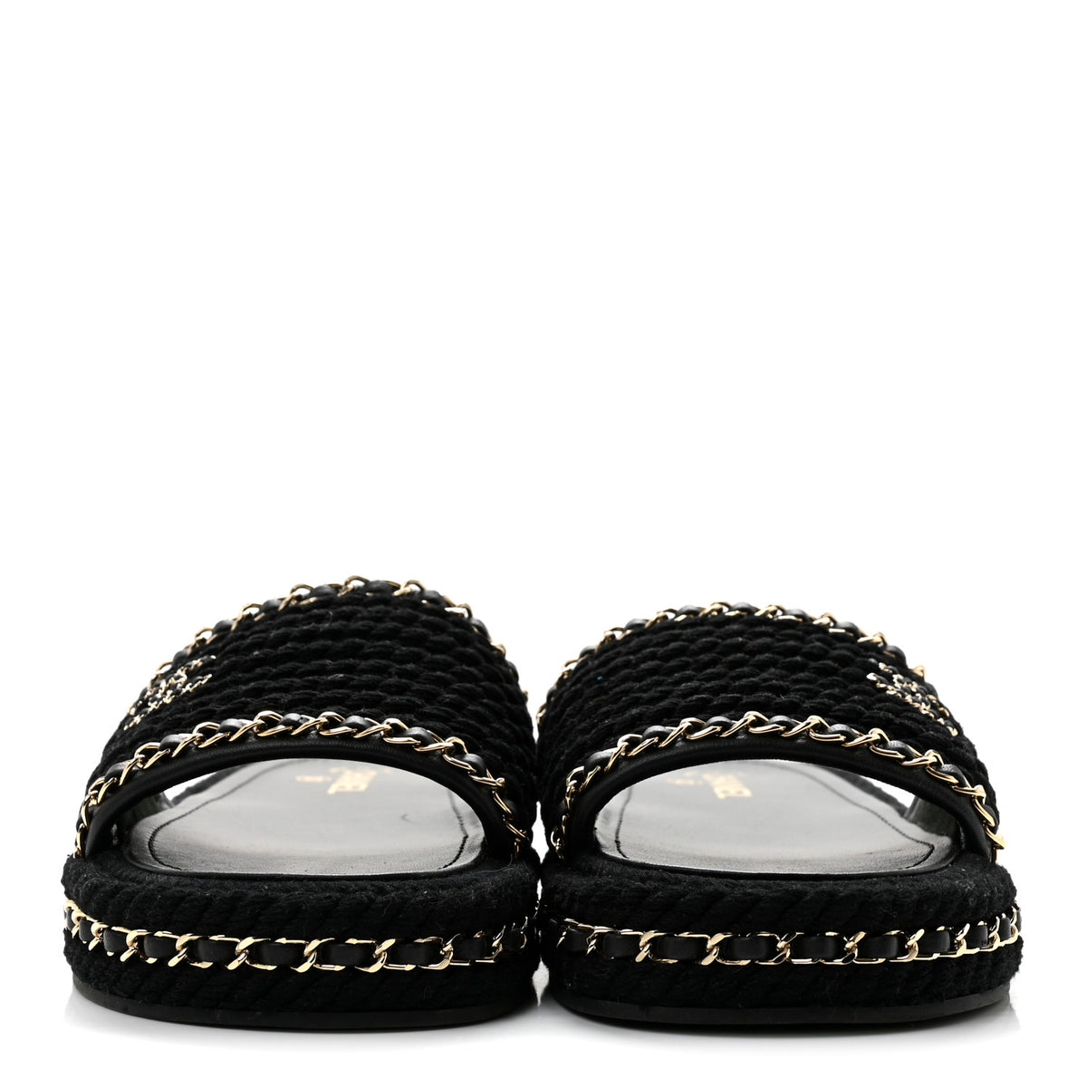Cord Lambskin CC Chain Mules 40 Black