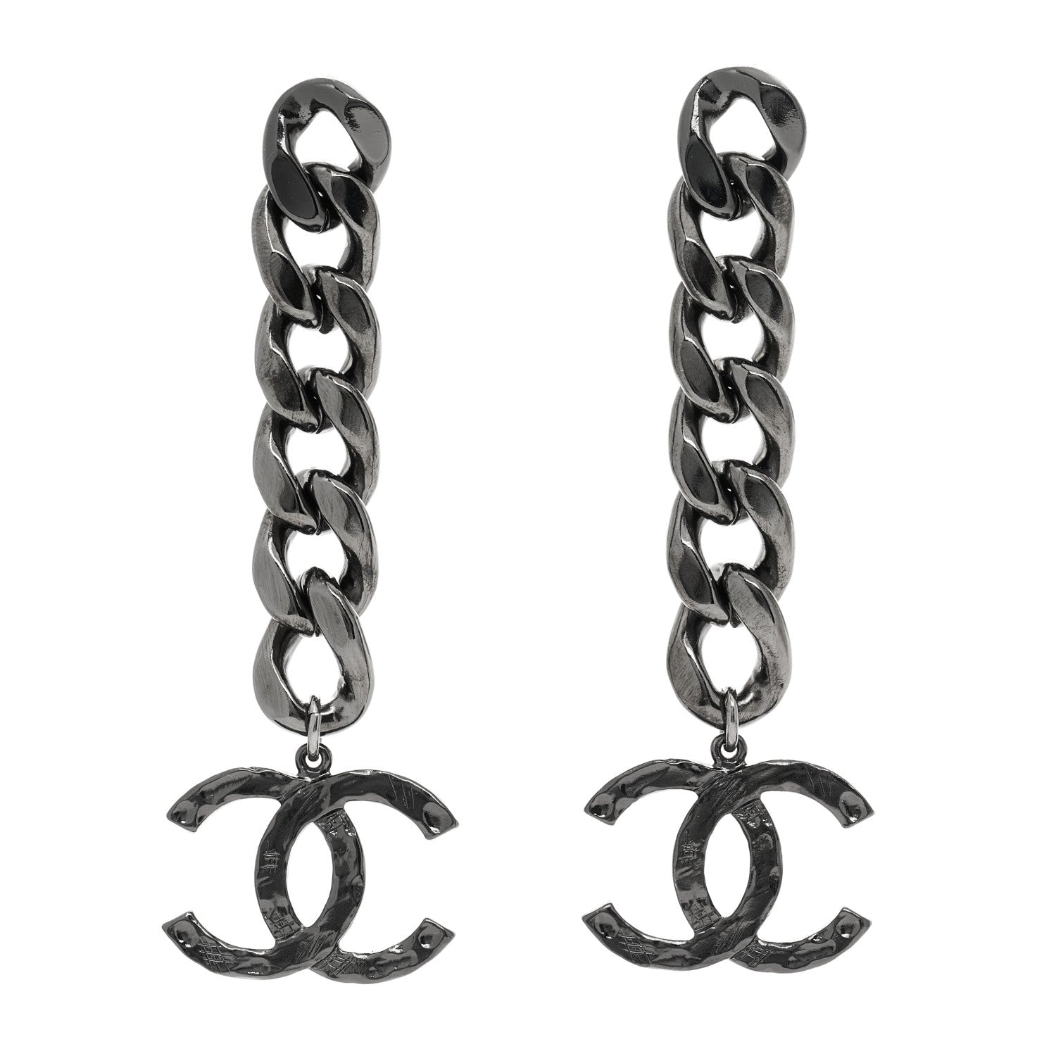 Chanel Metal CC Pick Drop Earrings Ruthenium 1 of 5