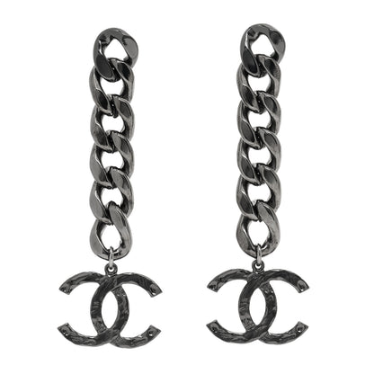 Chanel Metal CC Pick Drop Earrings Ruthenium 1 of 5