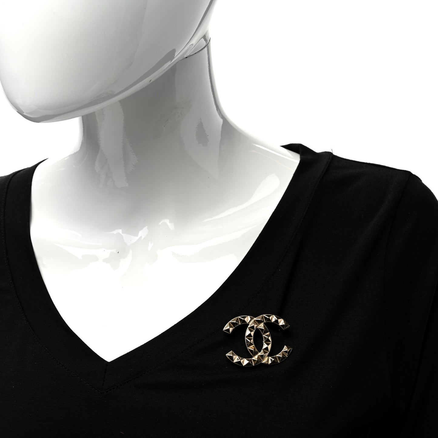Studded CC Pin Brooch Gold