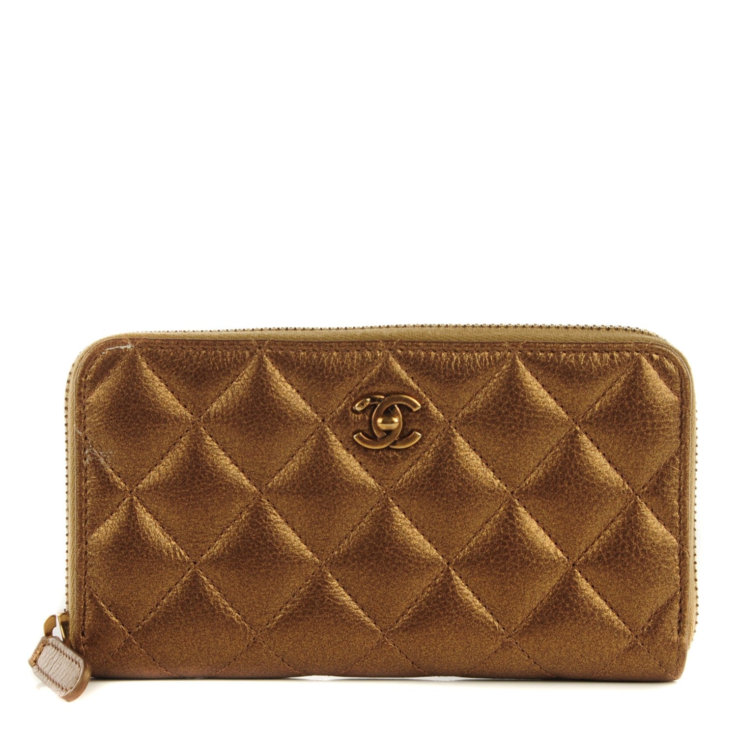 Chanel Metallic Calfskin Quilted Zip Around Wallet Gold 1 of 8