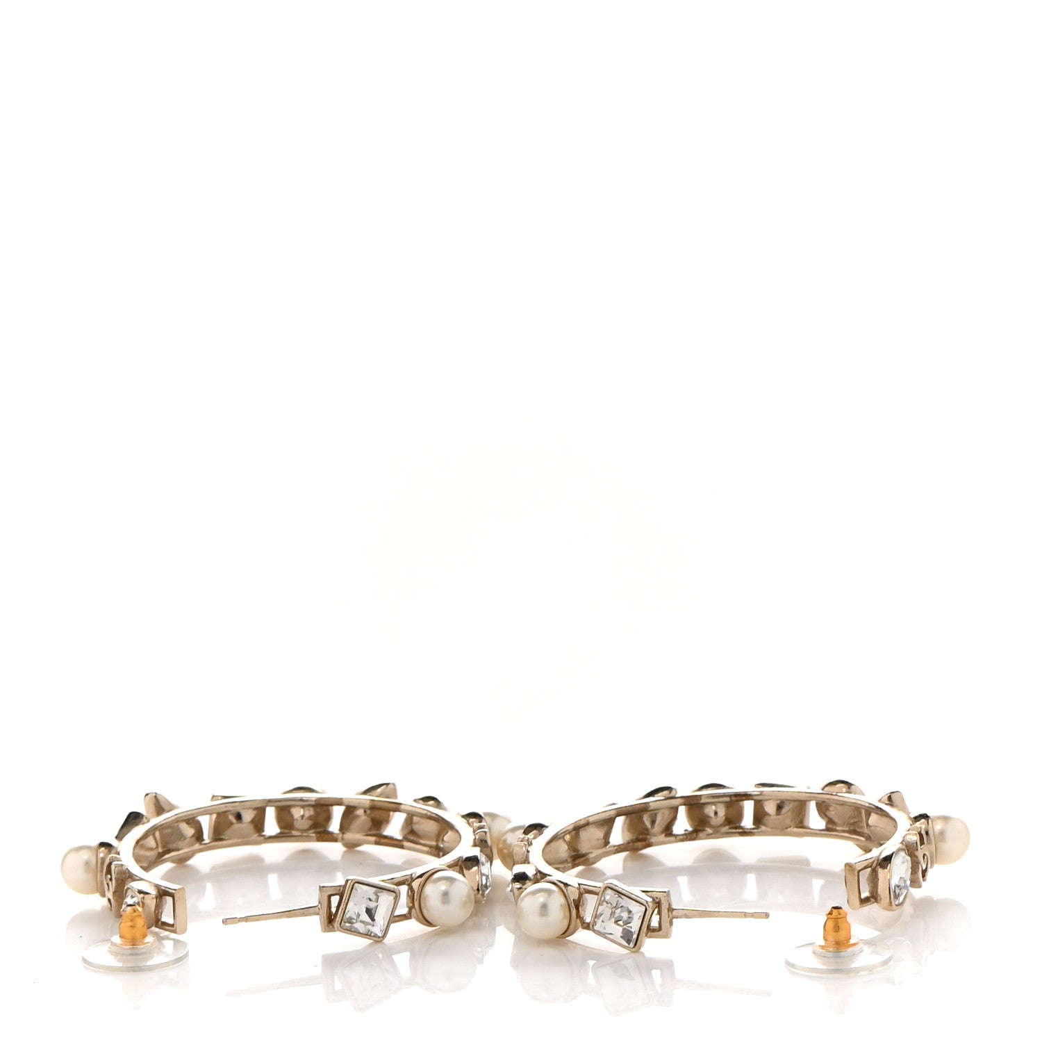 Chanel Glass Pearl Strass Snowfall Hoop Earrings Gold 3 of 5