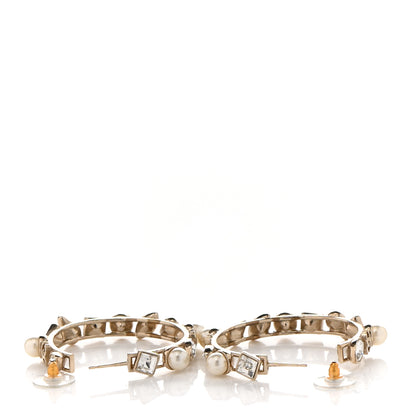 Chanel Glass Pearl Strass Snowfall Hoop Earrings Gold 3 of 5